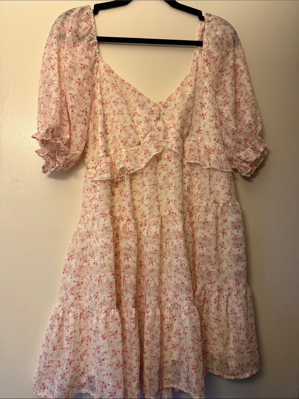 Floral Ruffle Tiered Midi Dress - Cream with Pink Floral